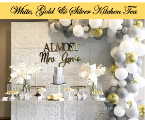 White gold silver kitchen tea bridal shower dessert buffet Icon